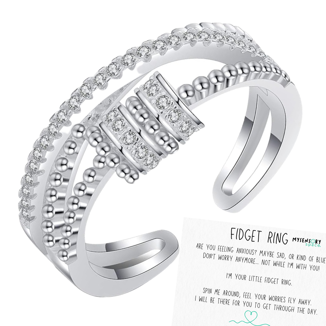Diamond Bead Fidget Ring Adjustable - Silver β My Sensory Space