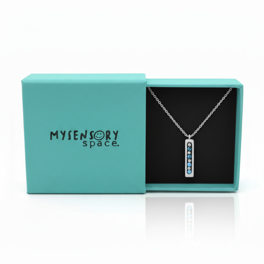 Blue Bead Silver Fidget Necklace Unisex