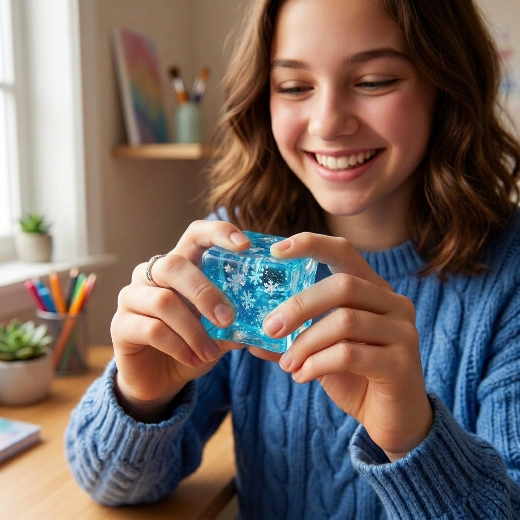 Jelly Cube Squishy - Blue Snowflake